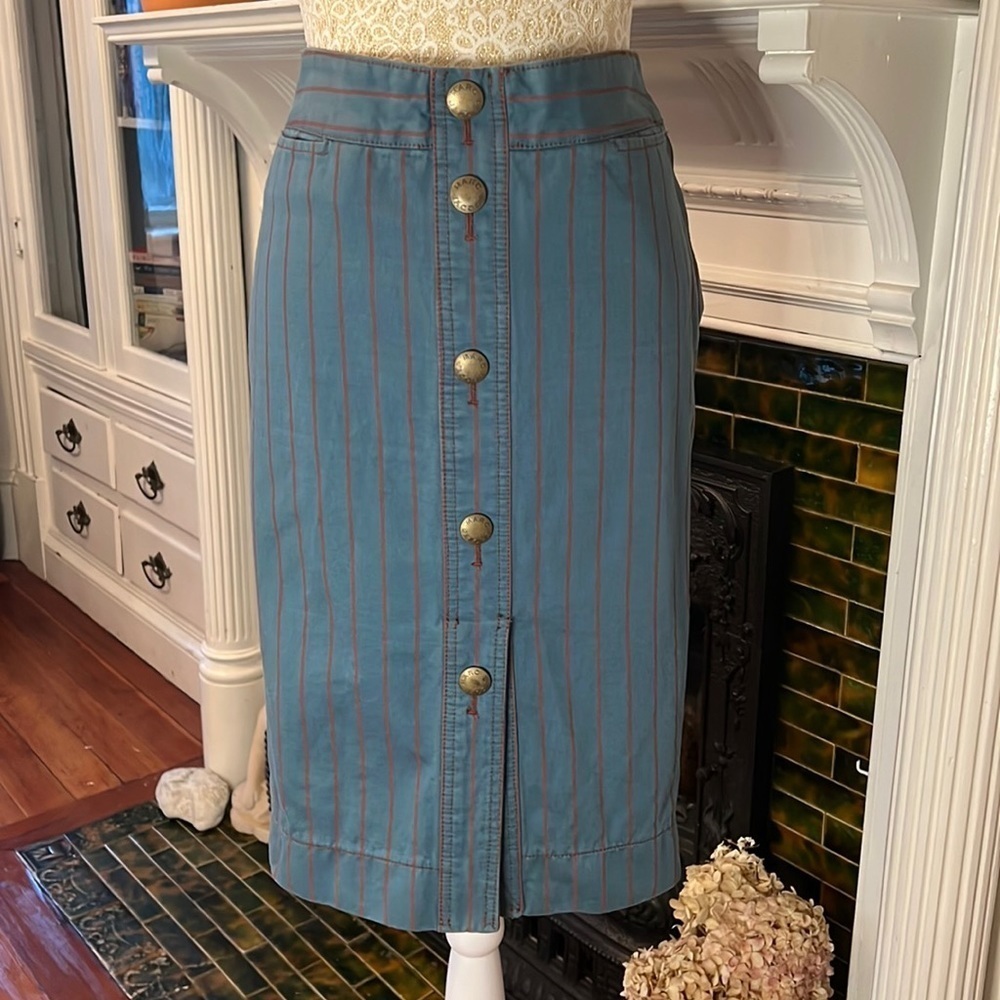 MARC JACBOS 100% Cotton Pin Stripe along Denim‎ Skirt Sz 2 - Picture 5 of 9